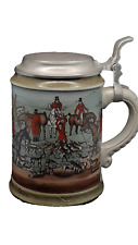 Marzi and Remy German Beer Stein Hound Horses Hunting Scene Pewter Lid picture