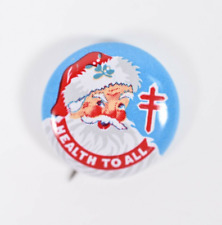 Vintage Santa Health To All Double Bar Cross Tuberculosis Awareness Pinback picture