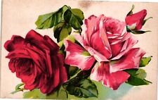 Vintage Postcard- PINK AND RED ROSES 1910 UnPost picture