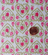 1.5 yards cotton, hearts & roses, pink & green on white, 35 1/4