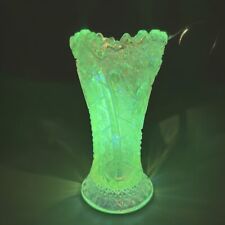Antique Clear Glass Vase Sawtooth Edge Green UV Manganese 365nm Glowing Glass picture