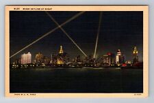 Miami FL-Florida, Miami Skyline At Night, Antique Vintage Souvenir Postcard picture