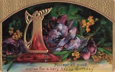 Postcard Antique Happy Birthday Greeting Gold Gilded Enhanced 1911 picture