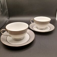 Platina by Sango Mid Century Vintage 2  Cups 2 Saucers Gray White with Platinum picture