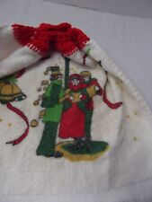 vtg 1980s lot 2 Xmas Dish Towel Crochet Button Top hand towel Reindeer Carolers picture