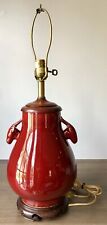 Vintage Asian Oxblood Sang de Boeuf Porcelain Vase Table Lamp w/Wood Base picture