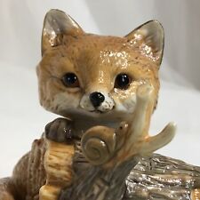 Baby Fox Pup & Snail Figurine, 5” Homco 1986, Vintage Porcelain❤️ picture