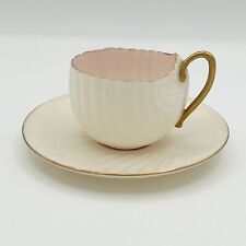 Antique Teacup & Saucer Set American Lenox Belleek Cream & Pink Shell picture