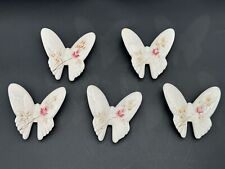 HOMCO Ceramic BUTTERFLIES Hand Painted Roses Vintage 1970's WALL Decor Set of 5 picture