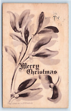 Postcard Merry Christmas Drawing Holly Flowers artist signed E.B. Scofield 1909 picture