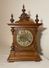 antique 19th century handmade ornate Victorian wood brass German mantel clock picture