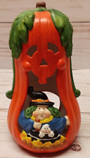 Jack-o-Lantern witch and kitty in a pot tealight 7 1/4