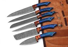 Handmade Professional Kitchen Damascus Knife Set, 6pcs With leather Roll Bag picture