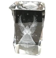 Chrystal  glass Block with Angel laser etched inside 3