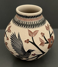 Mata Ortiz Pottery Lupita Quezada White Clay Carved Sgraffito Black Bird Art picture