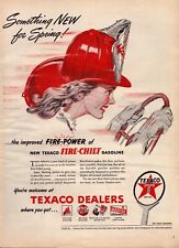 1946 Texaco Print Ad Fire Chief Gasoline Woman Fireman Hat Driving New Spring picture