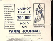 1889 Farm Journal Print Ad Mailer PHILADELPHIA PA Agricultural Publication picture