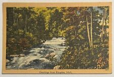 River Scene Greetings from Kingsley Michigan MI 1940s Linen Postcard picture