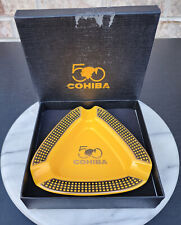 Cohiba Triangular Cigar Ashtray 50th Anniversary Ceramic 3 Slot Yellow Large NEW picture