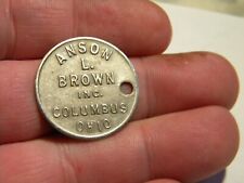 VINTAGE ANSON L. BROWN BLOOD TYPE TAG COLUMBUS OHIO USED O Rh+ picture