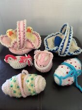 Easter Lot, 2 crocheted Ducks, 2 Baskets, 6 Eggs, Bunny In Basket, Hen, 2 Chicks picture
