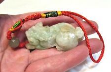 JADE CARVED FOO DOG RED CORD HAND HELD PRAYER FETISH 34.7 GRAMS picture
