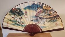 Vintage Large Oriental Asian Folding Wall Fan Decor Hand Painted picture