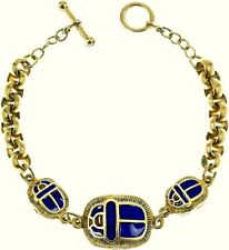 Egyptian Jewelry 3 Scarab Bracelet Blue  Enamel 24K Gold-Plated Pewter  & Brass picture