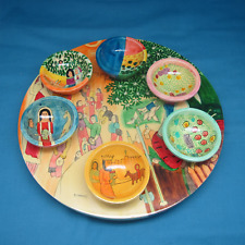 Yair Emanuel Wooden Painted Passover Seder Plate - Figures Design New picture