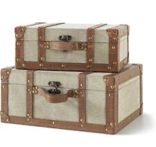  Carson Wood Decorative Suitcase Storage Boxes, Vintage Keepsake Memory Beige picture