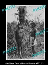 OLD LARGE HISTORICAL PHOTO OF ABORIGINAL TWO MEN WITH SPEARS NORTHERN NSW c1895 picture