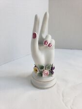 Vintage White Bisque Lefton Lady Hand Ring and Lipstick Holder # I picture