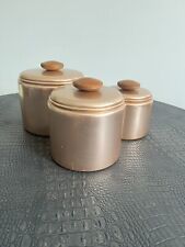 Vintage Mirro Rose Colored Copper Coated Aluminum Canisters Set Of 3 Mid Century picture