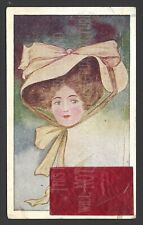 Lady Hat Couture Fashion 1909 Red Envelope on Postcard Stamp 1 Cent Franklin picture