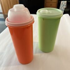 Lot of 2 Vintage Tupperware Round Storage Containers w Lids Orange & Lime 8.5