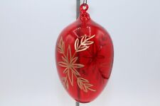 Vintage Red Gold Blown Glass Ornament ETCHED FLORAL Detail Christmas 4