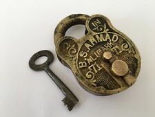 Lock Vintage Brass Padlock With Key Rich Patina Big Size Collectible B S Ahmad picture