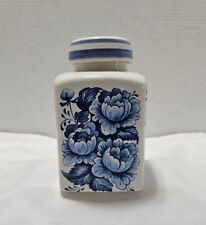 Vintage Estee Lauder Porcelain Floral Blue White Jar With Corked Lid picture