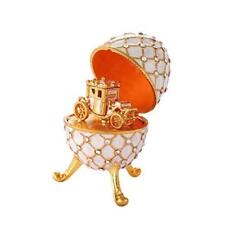  Vintage Imperial Faberge Egg Style Collectible with Mini Royal Carriage, White picture