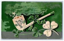 St. Patrick's Day Postcard Erin Go Brach Shamrock Pipe Harp Embossed c1910's picture