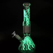 Glow in Dark Bongs 12.5inch Tall Big Recycler Glass Water Pipes Smoking Bongs picture