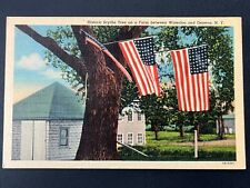 HISTORICAL SCYTHE TREE FARM WATERLOO GENEVA NEW YORK US FLAG LINEN POSTCARD picture