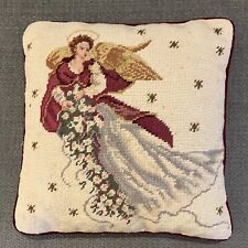 Angel Pillow Christmas Snowflake Floral Bouquet Square 14x14 Red Velvet Used picture