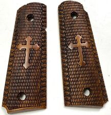 WWII WWI US ARMY COLT M1911 M1911A1 .45 WOODEN PISTOL GRIPS-CROSS DESIGN picture