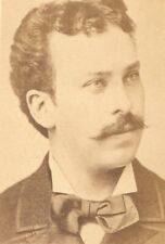 Vintage Antique CDV Photo Dashing Handsome Young Man w/ Curly Hair & Mustache picture