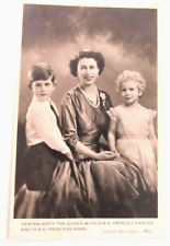 Queen Elizabeth II w Young HRH Prince Charles HRH Princess Anne Real Postcard picture