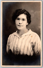 c1910 RPPC Real Photo Postcard Young Woman With Glasses Striped Shirt picture