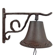 XL Farmhouse Country Dinner Bell Scrolls Cast Iron Wall Mounted Rustic Brown picture