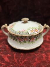 Antique Nippon Hand Painted Biscuit/Sugar W/Pink Dogwood Flowers Moriage Lidded picture