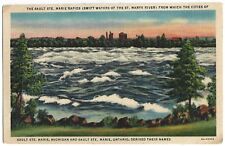 Sault Ste Marie Rapids Michigan And Ontario Postcard Linen Vintage picture